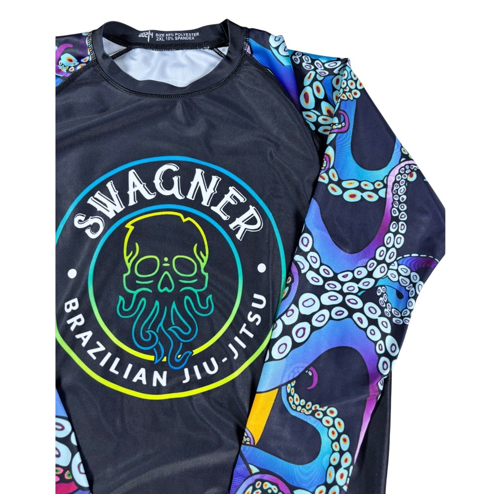 Swagner Brazilian Jiu-Jitsu BJJ Rash Guard Mens 2XL Octopus Skull Long Sleeve